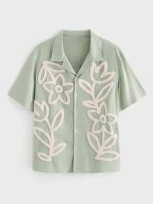 EASEVO Áo sơ mi nam cỡ lớn tay ngắn thêu hoa, kiểu dáng thường ngày, cài một hàng khuy. - màu xanh lá - Xem 2