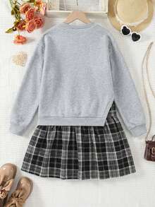 Emery Rose Kids Emery Rose Kids Đầm dài tay phối màu cho bé gái tuổi teen, đầm đi học, đầm nỉ, thích hợp cho mùa thu/đông. - Xám - Xem 3