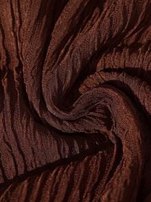Rometta Plus Size Women Summer Elegant Brown Knitted Bodycon Dress,Autumn Long Sleeve V-Neck Metal Button Dinner Dress, Textured Twist Knot Split Design - Coffee Brown - View 3