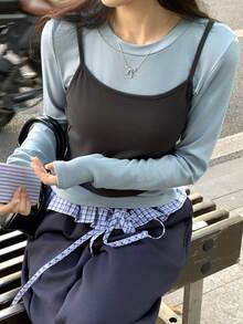 DAZY Women's Casual Colorblock Patchwork T-Shirt - Blue - View 1