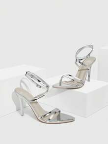 CUCCOO SZL Women's Fashionable Thin High Heel Silver Strap Sandals, Sexy For Party, Banquet, Nightclub Valentine's Day - Silver - View 2