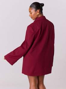 MUSERA Áo blazer dáng ôm cỡ lớn, thích hợp đi làm, dự tiệc, dạo phố, tôn dáng, mùa thu, mùa đông, công sở, mặc hàng ngày, ngày lễ tình nhân, mùa xuân. - Màu Đỏ Sâu - Xem 2