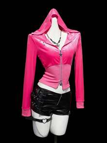 SHEIN ICON Women's Fashion Color Block Zip-Up Sweatshirt - Pink - View 4