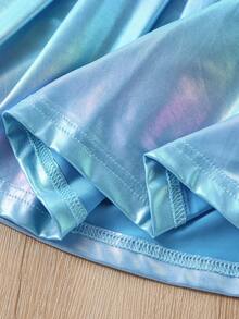 Elladie kids 少女蕾丝褶皱休闲迷你裙 - 藍色 - 查看 5