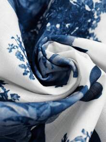 Rometta 大码女式优雅休闲百搭户外蓝白印花吊带中长连衣裙 - 藍色 - 查看 5