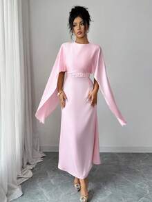 Elenzga Đầm đuôi cá thanh lịch đính hạt cườm eo, hàng mới về mùa Xuân/Hè 2026 dành cho nữ. - Màu Hồng baby - Xem 4