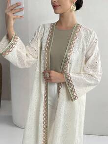 Yasmyna Lace Cover Up, Suitable For Evening Party And Gatherings - Beige - View 2