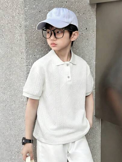 Mirajuku Tween Boy Solid Color Button Casual Short Sleeve Polo Shirt White Collared Shirt Kids Solid Color Tops Kids Plain Shirts Kids Boys Knit Shirt