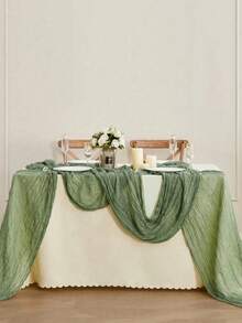 1pc Green Crinkle Cheese Cloth Table Cloth For Wedding, Bride, Birthday Party Rectangular And Round Dining Table Decor Back To School Valentine Day - Green - View 3