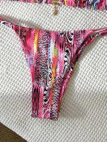 Swim Vcay Bộ bikini hai mảnh buộc cổ in họa tiết ngẫu nhiên, trang trí kim loại, dành cho nữ, thích hợp cho mùa xuân/hè. - Nhiều màu - Xem 5