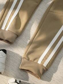 SHEIN Explorewe Young Boy Striped Tape Side Sweatpants - Brown - View 6