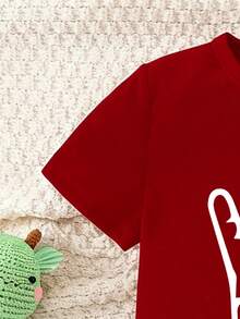Valentine's Day 1pc Toddler Boys' Casual Creative Palm Heart Print Short Sleeve T-Shirt And Shorts Set, Comfortable Outfit For Valentine's Day Atmosphere Baby Red Outfit Boy Baby Streetwear Baby Designer Clothes Baby Casual Outfit Toddler Streetwear - Red - View 5