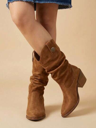 Botas vaqueras, puntas Slouchy con tacón cómoda negra y café