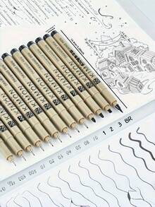 3/5/7/9 Pieces Fine Line Pen Set 12 Pcs Black Ink Archival Micron Pens Various Nib Sizes For Writing Drawing Sketching Journaling Bullet Diary Office School Art Supplies Study Stationery Gift - Multicolor - View 8