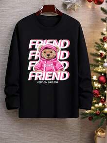 Velminro 男士极简印花圆领长袖家居服上衣 - 黑色 - 查看 1