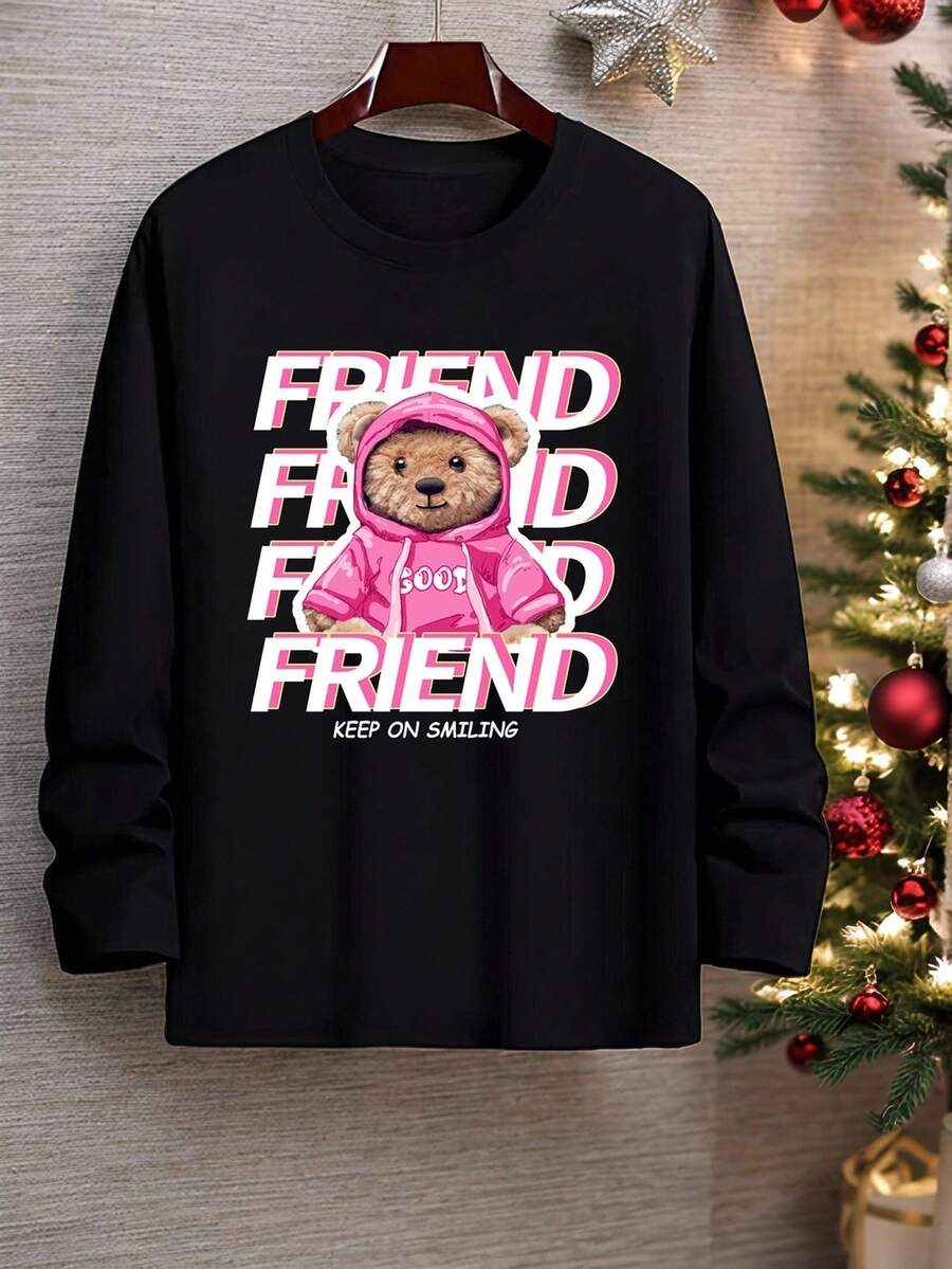 Velminro 男士极简印花圆领长袖家居服上衣 - 黑色 - 查看 1