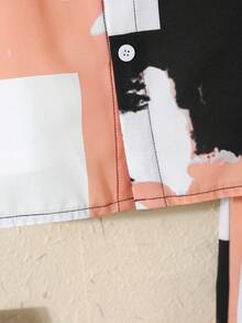 SHEIN 2pcs Tween Boys' Summer Casual Printed Shirt & Shorts Set - Orange - View 3