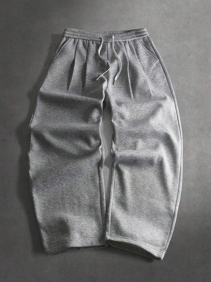 STYNVO 男士休闲纯色抽绳腰运动裤 男士长裤 灰色 男士宽松运动裤 男士慢跑裤 - 灰色 - 查看 1