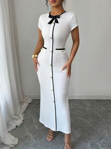 Selianne 法式优雅收腰高品质连衣裙，春夏款 - 杏色 - 查看 7