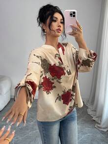 Chiquease Áo kiểu nữ Prunus Armeniaca màu sắc, cổ chữ V nhỏ, in họa tiết, tay dài rộng rãi có thể điều chỉnh, thanh lịch và trưởng thành, phù hợp cho tiệc tùng, chụp ảnh, trang phục mùa đông cho nữ, mùa hè, mùa xuân, ngày Valentine, lãng mạn, hẹn hò, đi biển, đám cưới, sinh nhật, đi chơi, trang phục thanh lịch, thường ngày, kỳ nghỉ, lễ tốt nghiệp. Áo kiểu hoa cho nữ, áo sơ mi hoa, áo lụa cho nữ. - Màu be - Xem 6