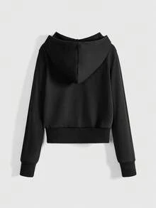 ROMWE Grunge Punk Sudadera con cremallera y remaches con estilo vintage punk para mujeres - Negro - Ver 2