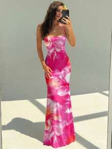 Đầm hở lưng in hoa nhuộm màu hồng thanh lịch của Aloruh dành cho nữ, trang phục nghỉ hè, đầm đi biển, trang phục nghỉ dưỡng nhiệt đới phong cách Bohemian, đầm dự tiệc cưới gợi cảm, đầm đi nghỉ ở Hawaii, đầm ngày Valentine. - Hồng - Xem 6