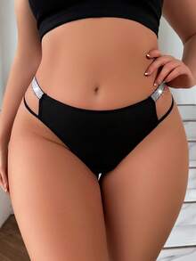 SHEIN Kích thước lớn Gợi cảm Thoải mái Quần lót không đường may Với Thiết kế rỗng Và Ruy băng Cắt tỉa - màu đen - Xem 1