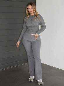 Arliah Suéter de punto con botones y manga larga para primavera, estilo Y2K de los 90, casual y lindo, para aeropuerto, vacaciones, verano, otoño, vuelta al colegio, otoño, invierno, uso diario, Navidad, trabajo, oficina, elegante, fiesta de noche - Gris - Ver 3