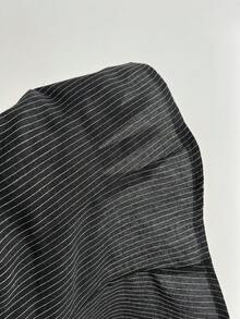 Elamini 女士复古黑灰条纹金属纽扣短袖衬衫