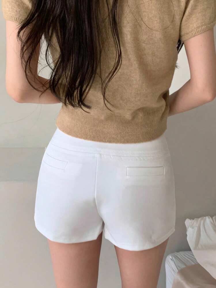 V-Neck Plain Sweet Minimalist Loose Short Sleeve Knit Sweater For Women