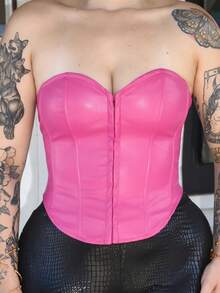 Arliah Top avec forme de taille et bonnet pour soirée, en PU sans bretelles pour femmes - Rose vif - Voir 5