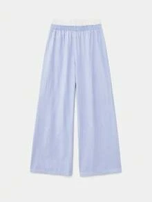 Manfinity VCAY Men's Regular Fit Casual Faux Waistband Splice Striped Loose Straight Leg Pants, Suitable For Daily Wear, School, Fall - Baby Blue - View 6