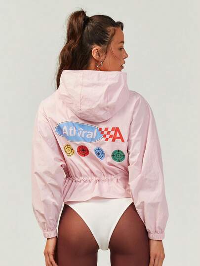 Athîral Women's Casual Pink Long Sleeve Printed Hooded Sports Jacket