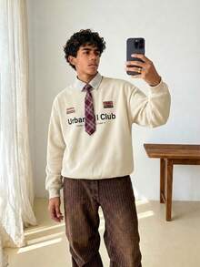 Manfinity Unisex 男士针织休闲宽松长袖保暖卫衣，时尚日常穿着 - 卡其色 - 查看 2