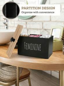 1pc Rustic Farmhouse Wooden Tampon Storage Box With Lid - Versatile Bathroom Organizer For Feminine Products, Home Decor Accessory Tampon Storage For Bathroom Small Bathroom Storage Cabinet - Multicolor - View 5