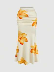 Sweetra加大码两件套女士优雅派对纯色美人鱼裙和印花裙 - 彩色 - 查看 12