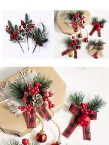 15/10支人造绿色松针枝，小松枝 - 仿真绿色松枝，适用于圣诞花环、家居节日花园装饰、派对礼物装饰、圣诞树装饰品、布置配件等。 - 彩色 - 查看 5