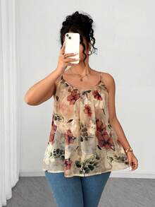 Elenzga 大码女式优雅花卉提花吊带背心，度假风无袖上衣，腰部褶皱设计，绿色，适合毕业典礼、节日、情人节、音乐节、母亲节、万圣节、感恩节、复活节、国庆节、舞会、约会、派对、婚礼、户外活动等场合。 - 杏色 - 查看 7