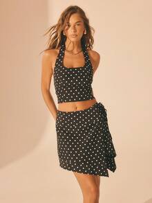 Aralina 女士休闲条纹吊带上衣搭配迷你裙套装，非常适合夏季、海滩和派对穿着。 - 彩色 - 查看 4