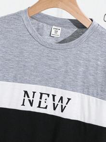 SHEIN 两件套男童休闲撞色字母印花圆领短袖T恤短裤套装，适合通勤、上学、日常休闲、运动、春夏、返校季穿着 - 彩色 - 查看 6