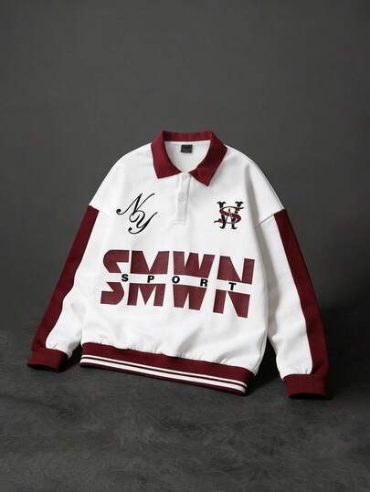 SUMWON Sudadera de cuello redondo de manga larga con logotipo de texto y diseño gráfico deportivo para uso casual en invierno y otoño