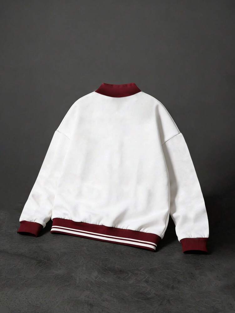 SUMWON 스크립트 로고와 스포츠 그래픽 프린트 디자인이 있는 긴소매 풀오버 크루넥 스웨트셔츠, 캐주얼 겨울 가을 스트리트웨어