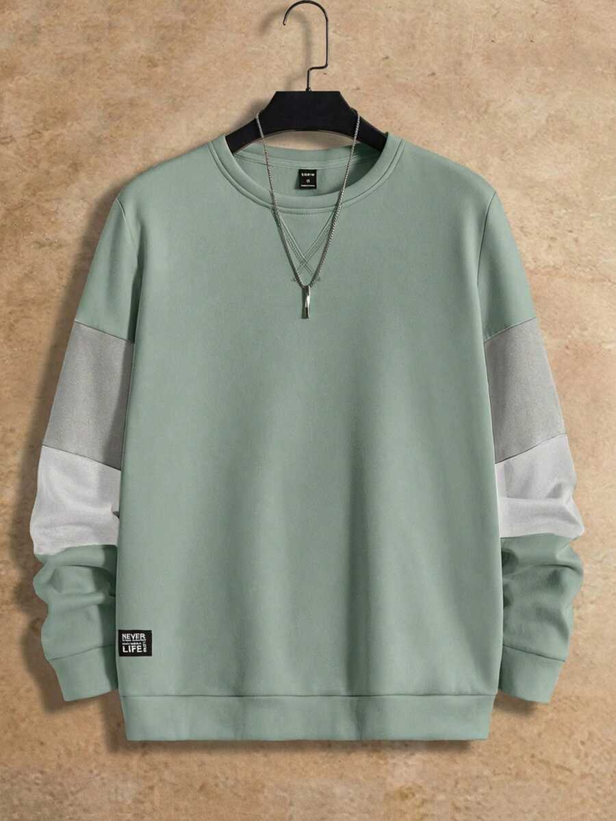 HIMLAND 男士休闲通勤撞色字母图案保暖内衬卫衣，秋冬款 - 彩色 - 查看 1