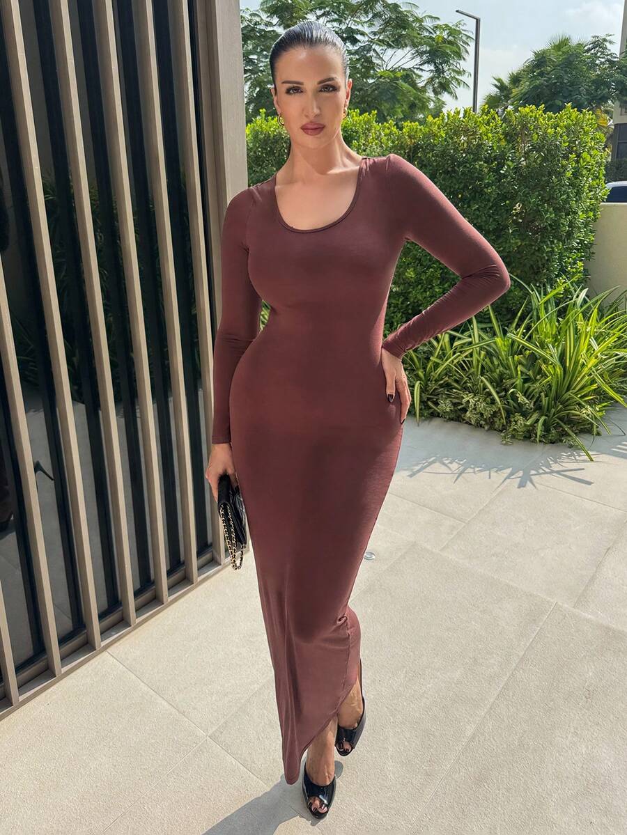MDEdit Solid Maxi Bodycon Dress