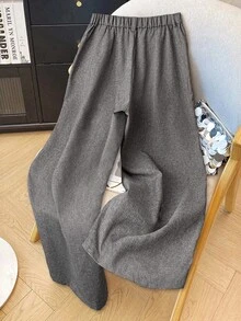 Franclia Pantalon habillé ample, généreux et effilant à larges jambes pour femmes de grande taille, idéal pour le travail et les déplacements - Gris - Voir 2