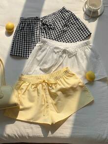 SHEIN CURVE+ Quần short ống rộng nhiều màu sắc, kiểu dáng thường ngày, dành cho nữ, chất liệu vải dệt họa tiết hình học với chi tiết thắt nút, hơi xuyên thấu. - Nhiều màu - Xem 5