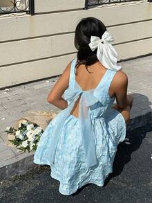 MainGRL Romantic Date Vibrant Blue Backless Organza Tie A-Line Dress Dress With Bow In The Back Baby Blue Dress,Valentine's Day Women's Clothing - Baby Blue - View 4
