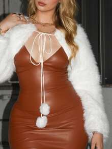 Arliah Sexy & Süße weiße Weihnachts-Fellschal-Cover-Up für Herbst/Winter - Weiss - Übersicht 4