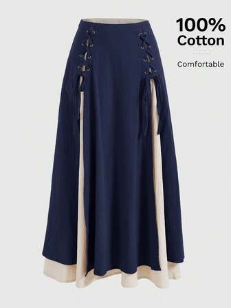 Fairycore Damen Spitze-up Farbblock eleganter mehrlagiger Rock