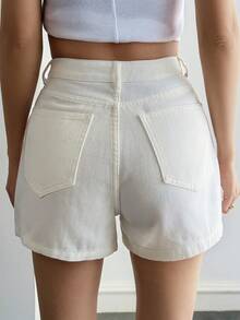 Livesso Women's High Waist Casual Denim Shorts - White - View 2
